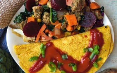 Cheesy Chickpea Omelet with Veggie Scramble