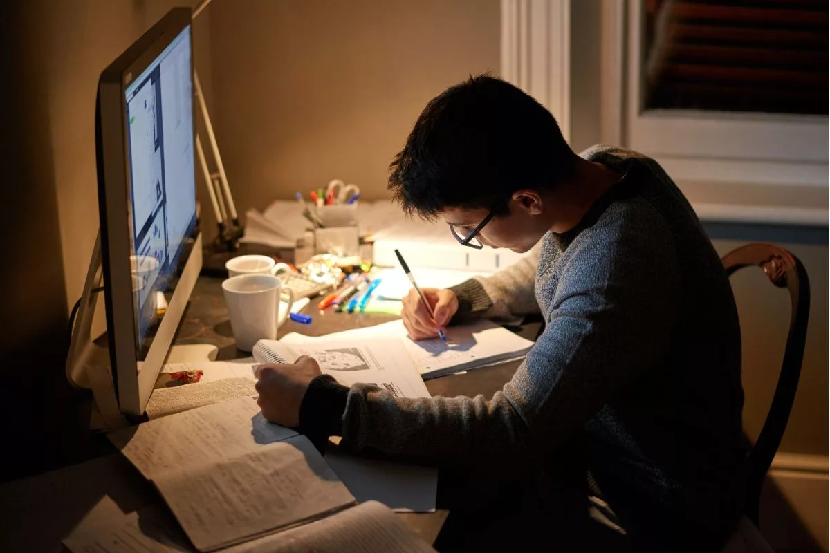 Person studying and looking focused