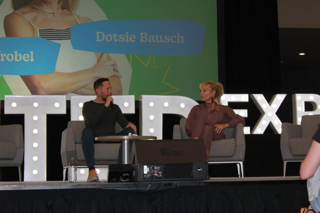 Raphael Wrobel (left) and Dotsie Bausch (right) on stage discussing food systems and sustainability at Planted Expo