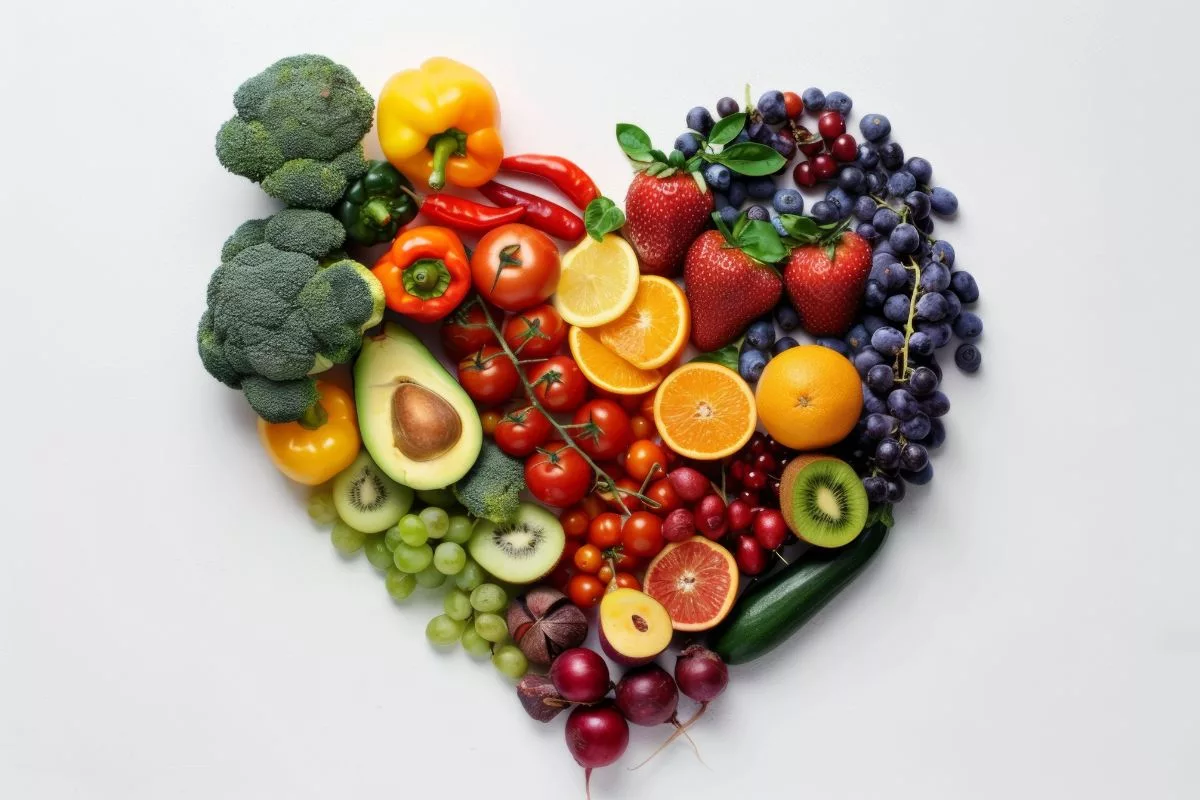 Fruits and vegetables shaped as a heart
